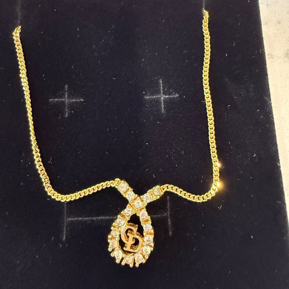 Christian Dior Gold-Tone Crystal Drop Pendant Necklace